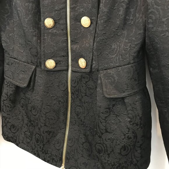 Black Jacquard Military Style Jacket Gold Button Zipper Vince Camuto Size M - Picture 8 of 13